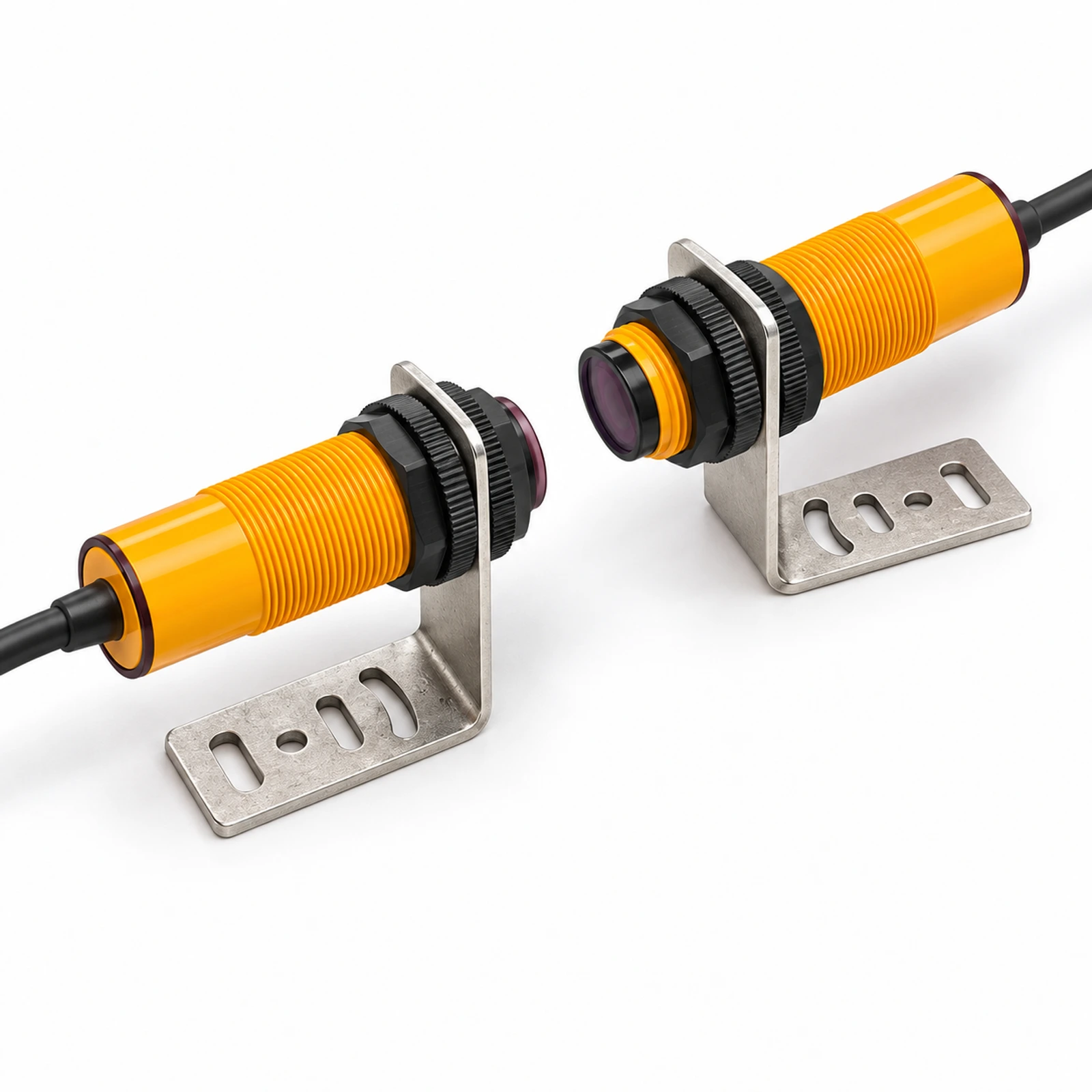 Cylindrical Through-Beam Photoelectric Sensor Pair – Yellow Housing with separate emitter and receiver