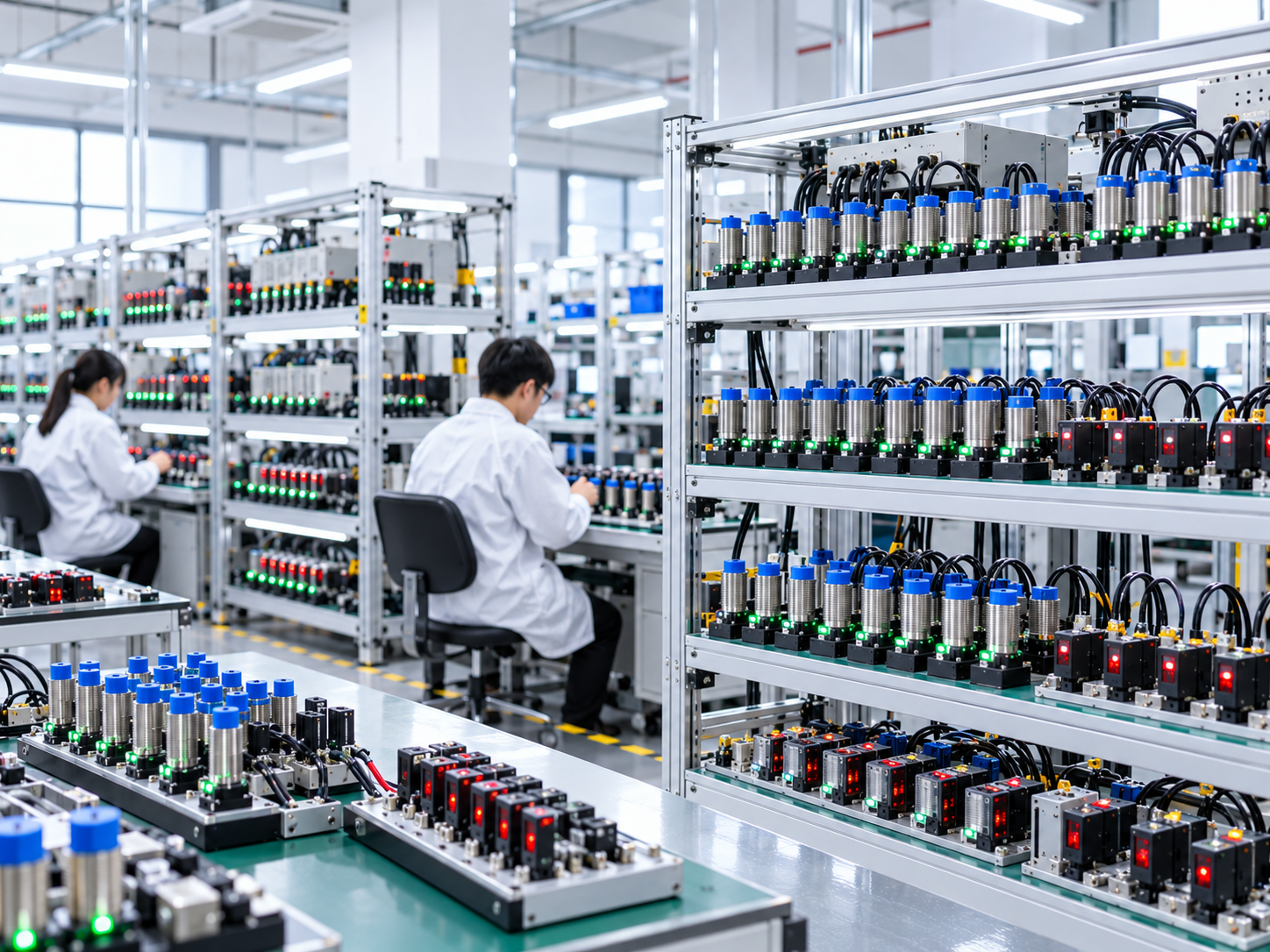 KALEN industrial sensor aging test workshop with proximity and photoelectric sensors